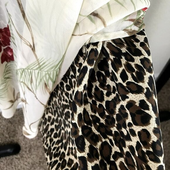Vintage 90s Jessica Howard Petite Sheer Floral & Leopard Print Shift Dress, size - Picture 5 of 5